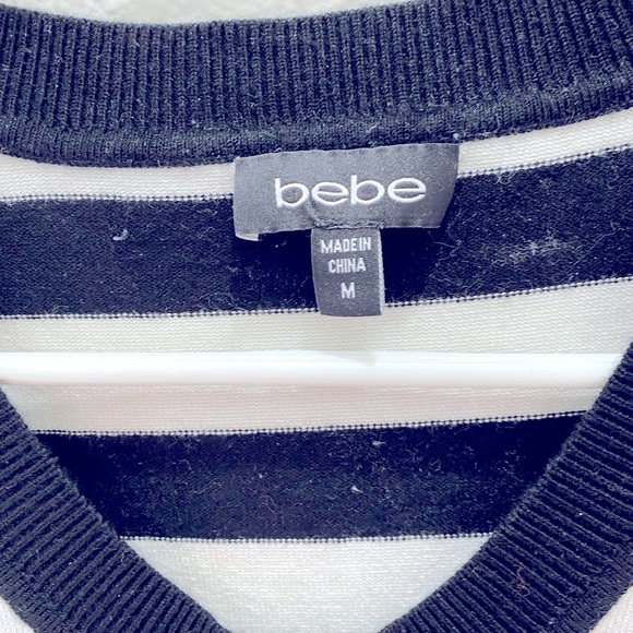 Bebe black & white striped top.  Size M. - Picture 3 of 4